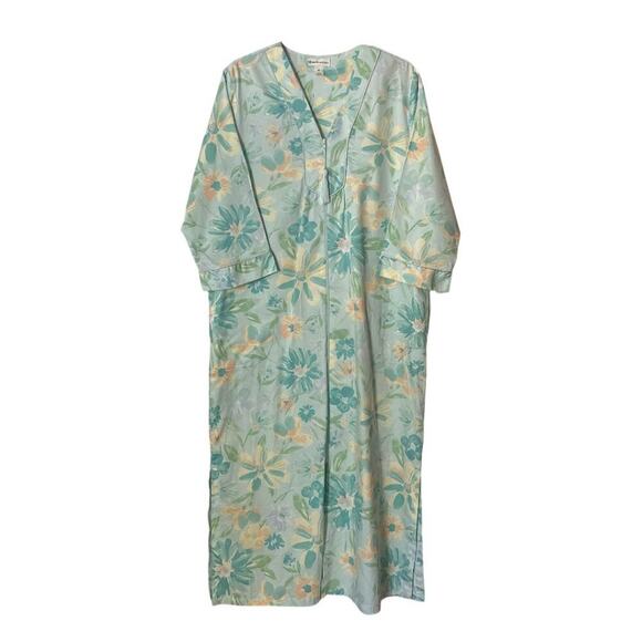 NWT Miss Elaine Watercolor Floral Front Zip Hidden Pockets Cotton Robe Housecoat - Picture 1 of 7